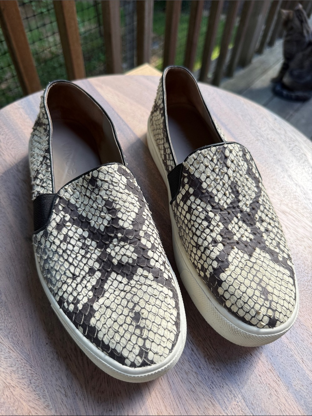 Vince Snake-Print Slip-On Loafers in Cream and Black